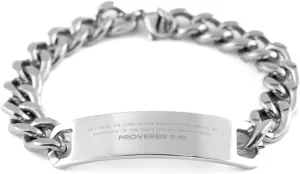 Bible Verse Proverbs 9:10 Christian Cuban Chain Bracelet Personalized Gifts Message Prayer Proverbs 9:10 Religious Bracelets for Women Men Proverbs 9:10 Bible Verse Faith Adjustable Engraved Bracelet