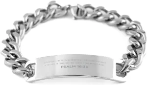 Bible Verse Psalm 18:30 Christian Cuban Chain Bracelet Personalized Gifts Message Prayer Psalm 18:30 Religious Bracelets for Women Men Psalm 18:30 Bible Verse Faith Adjustable Engraved Bracelet As for