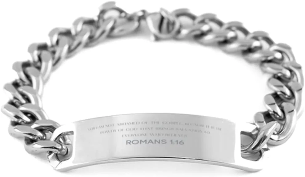 Bible Verse Romans 1:16 Christian Cuban Chain Bracelet Personalized Gifts Message Prayer Romans 1:16 Religious Bracelets for Women Men Romans 1:16 Bible Verse Faith Adjustable Engraved Bracelet for I