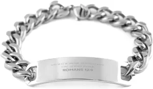 Bible Verse Romans 12:9 Christian Cuban Chain Bracelet Personalized Gifts Message Prayer Romans 12:9 Religious Bracelets for Women Men Romans 12:9 Bible Verse Faith Adjustable Engraved Bracelet Love