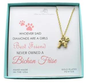 Bichon Frise Charm Necklace Pendant, 24K Gold Plated Pewter, 18 Inch Stainless Steel Chain, Bichon Frise Pendant, Gifts for Bichon Frise Lovers, Gift for Girls, Pet Owner Gifts