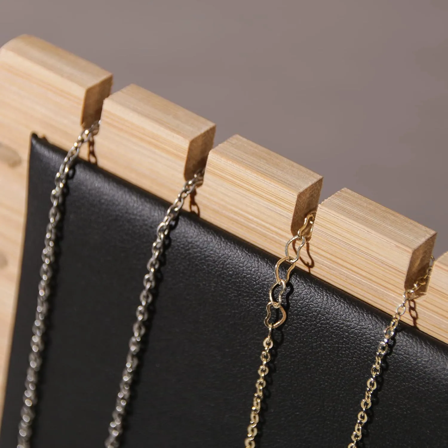 Big Bamboo Necklace Display Stand, Pendant Necklace Jewelry Holder Rack, Chain Jewellery Organizer for Home or Selling Show (Black PU)