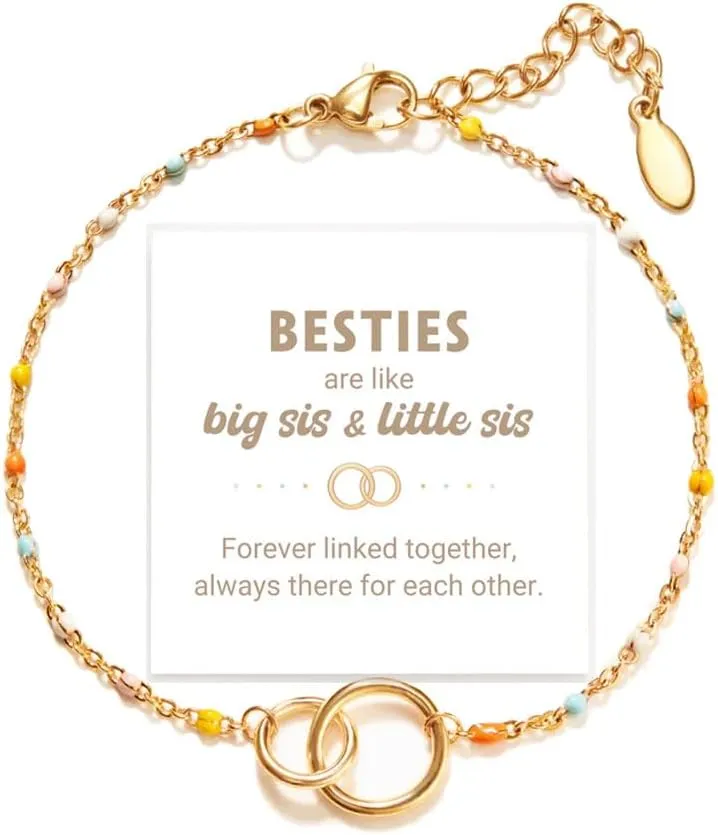 Big Sis & Little Sis Interlocking Friendship Bracelet, 925 Sterling Silver Stainless Steel Friendship Bracelet, Chain Bracelet for 2 Gift, Adjustable Family Bracelets Sister Friendship Jewelry