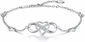 Billie Bijoux 925 Sterling Silver Anklet Bracelets for Women Infinity Heart Ankle Bracelet White Gold Plated Love Charm Adjustable Large Bracelet Gifts for Women Wife