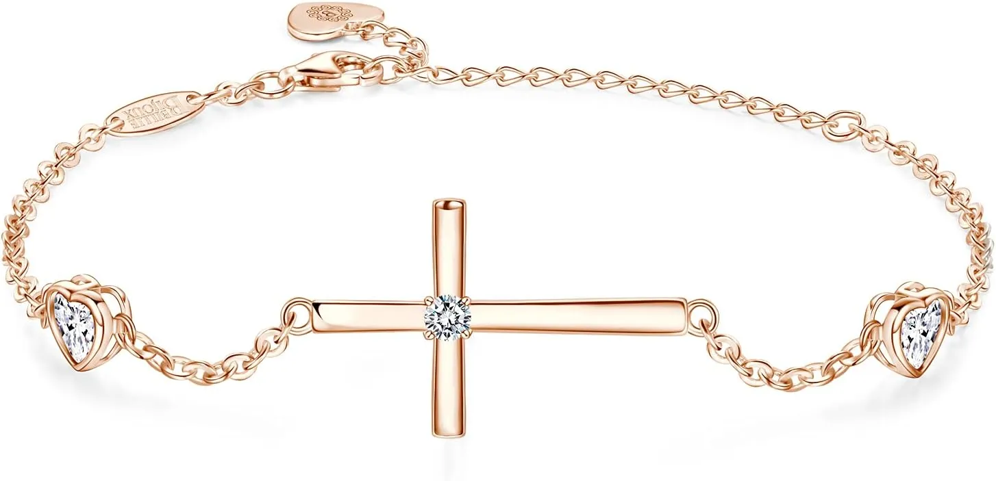 Billie Bijoux Bracelet for Women, 925 Sterling Silver Cross Bracelet, Adult Baptism Gifts, Christian Gifts for Women Faith Bracelets