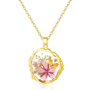 Birth Flower Necklaces for Women,May Month Verbena Real Pressed Flower Necklace,Boho-Style Personalized Jewelry, Handmade Floral Pendant,Thoughtful Gift for Christmas,Birthday|18" (Gold)