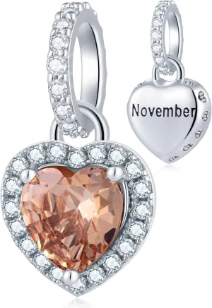 Birthstone Charms, 925 Sterling Silver Heart Dangle Charm, Sparkling CZ Compatible with Pandora Charm Bracelet, Necklace, Birthday Gifts for Women/Wife/Mother
