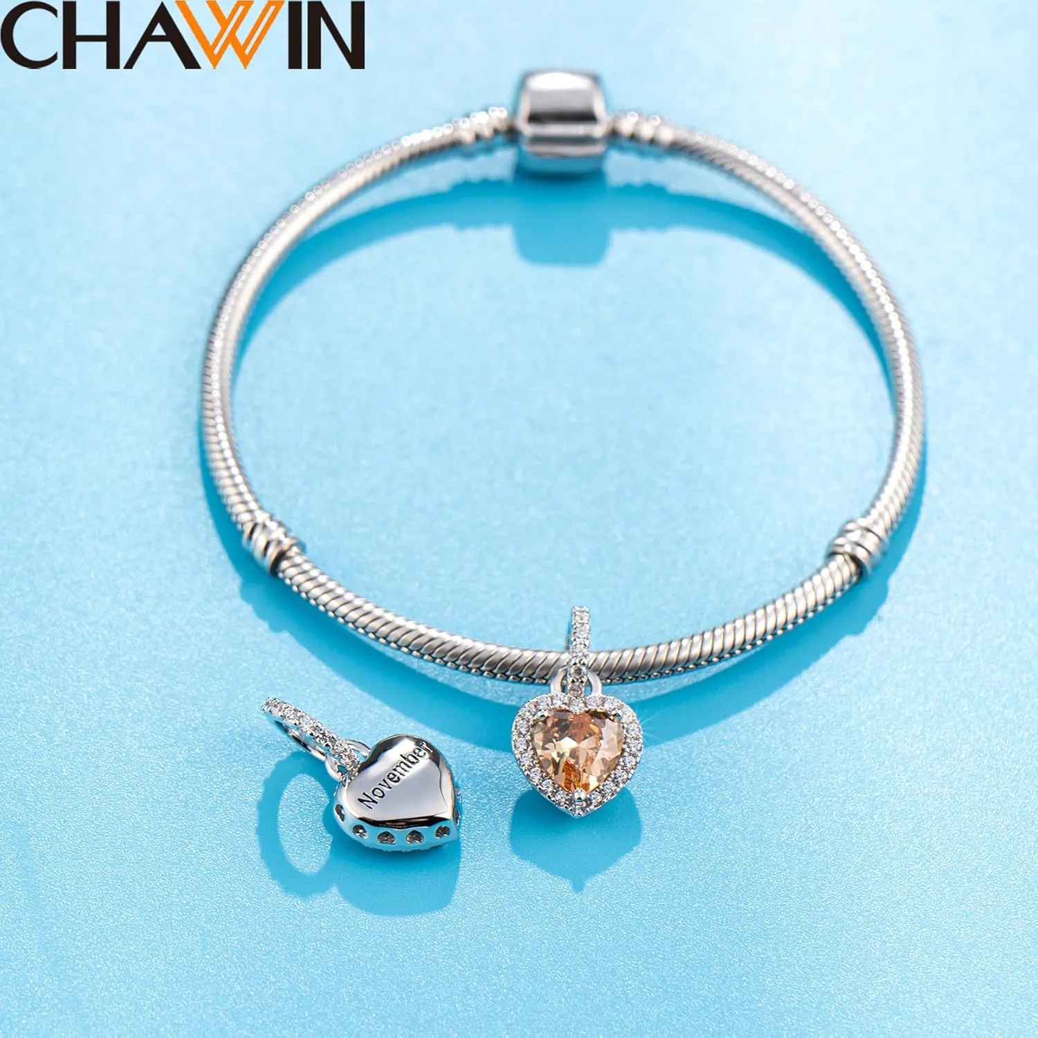 Birthstone Charms, 925 Sterling Silver Heart Dangle Charm, Sparkling CZ Compatible with Pandora Charm Bracelet, Necklace, Birthday Gifts for Women/Wife/Mother