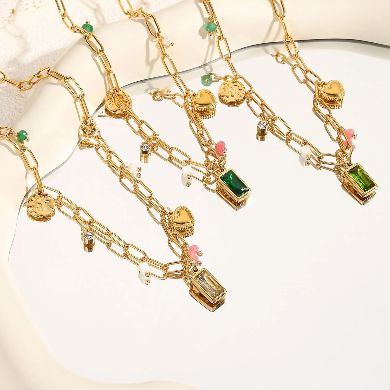 Birthstone Necklace for Women,Birthstone Charm Necklace Green Emerald Pendant Charm Gold Necklaces Birth Stone Jewelry Birthday Gifts for Women