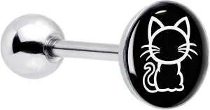 Black and White Kitty Cat Barbell Tongue Ring