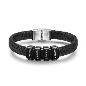 Black Bracelet for Men Personalized: Custom Engraved Kids Names, Up to 5 Charms - Handmade Husband, Boyfriend, Dad Gift Gift, Father's Day Bracelet