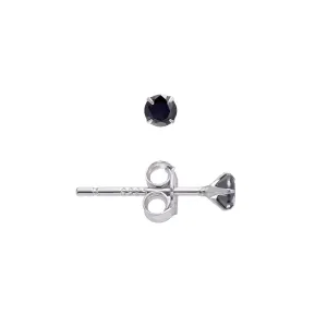 Black Cubic Zirconia Studs Sterling Silver Earrings for Women Man, 3 mm