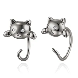 Black Cute Cat Hoop Earrings for Women,Lovely Cat Open Hoop Earrings Jewelry Gift for Girls Hypoallergenic(Black)