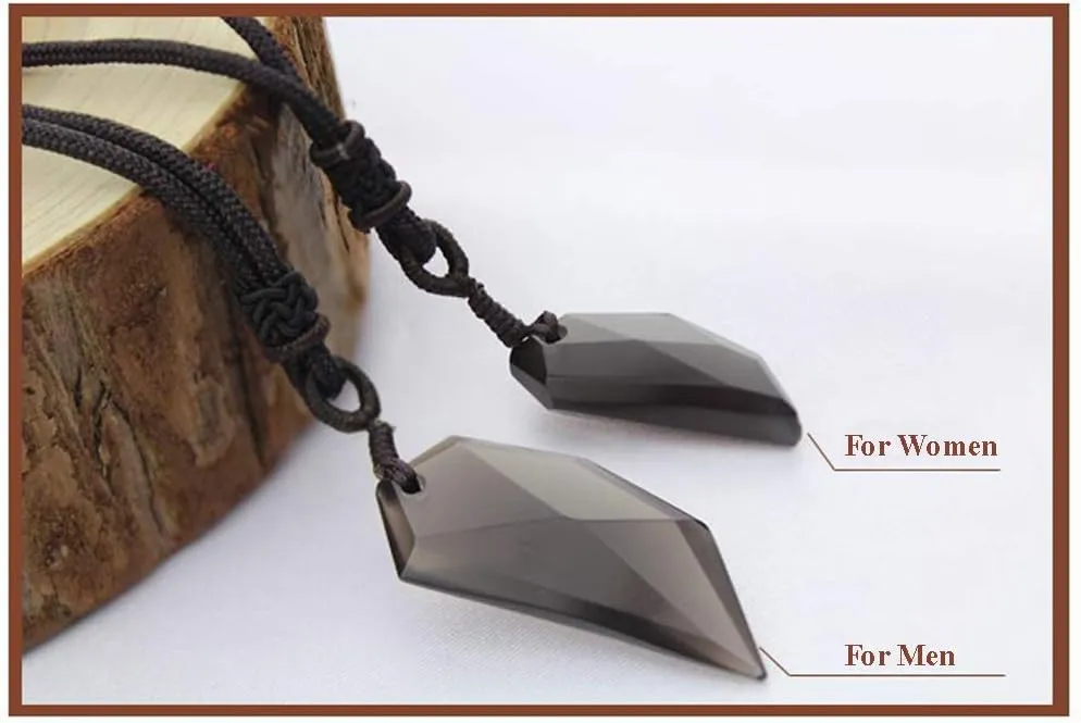 Black Obsidian Hexagram Natural Stone Necklace Translucent Ice Obsidian Wolf Tooth Amulet His and Hers Couples Necklace Lucky Love Pendant Necklace for Men Women