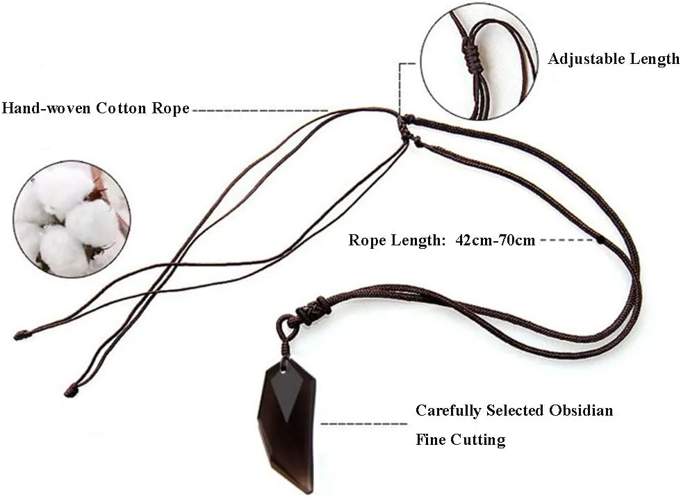 Black Obsidian Hexagram Natural Stone Necklace Translucent Ice Obsidian Wolf Tooth Amulet His and Hers Couples Necklace Lucky Love Pendant Necklace for Men Women