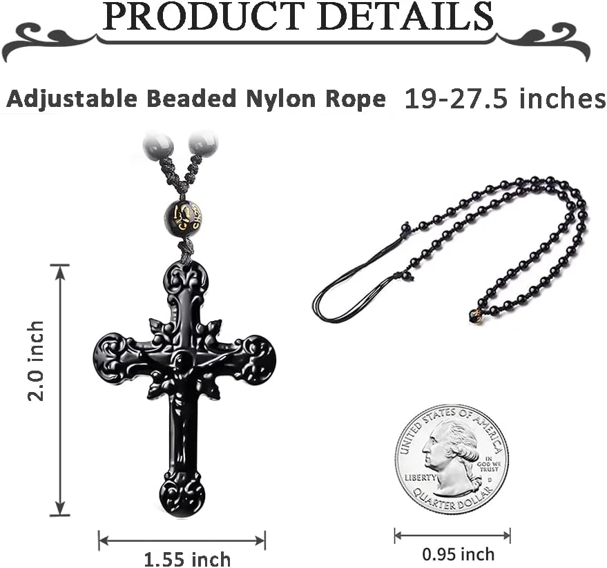 Black Obsidian Necklace Natural Crystal Amulet Protection Pendant with Adjustable Rope Lucky Talisman Necklaces Jewelry Gift for Men Women