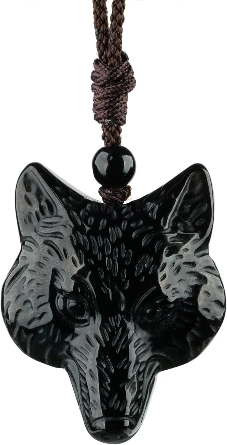 Black Obsidian Necklace Natural Crystal Amulet Protection Pendant with Adjustable Rope Lucky Talisman Necklaces Jewelry Gift for Men Women