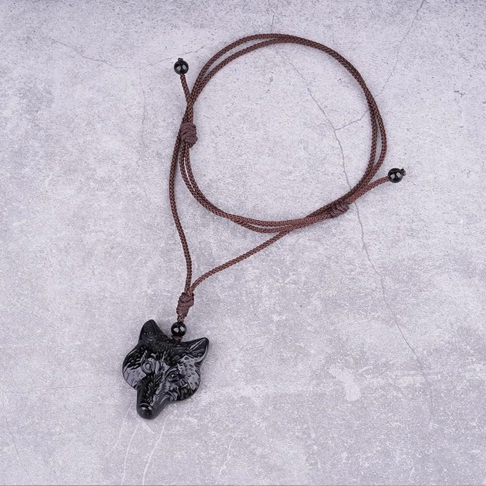 Black Obsidian Necklace Natural Crystal Amulet Protection Pendant with Adjustable Rope Lucky Talisman Necklaces Jewelry Gift for Men Women