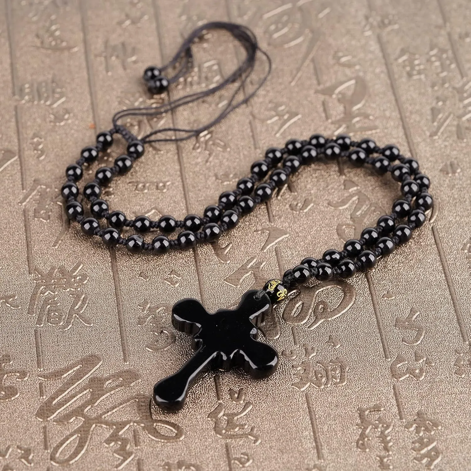 Black Obsidian Necklace Natural Crystal Amulet Protection Pendant with Adjustable Rope Lucky Talisman Necklaces Jewelry Gift for Men Women