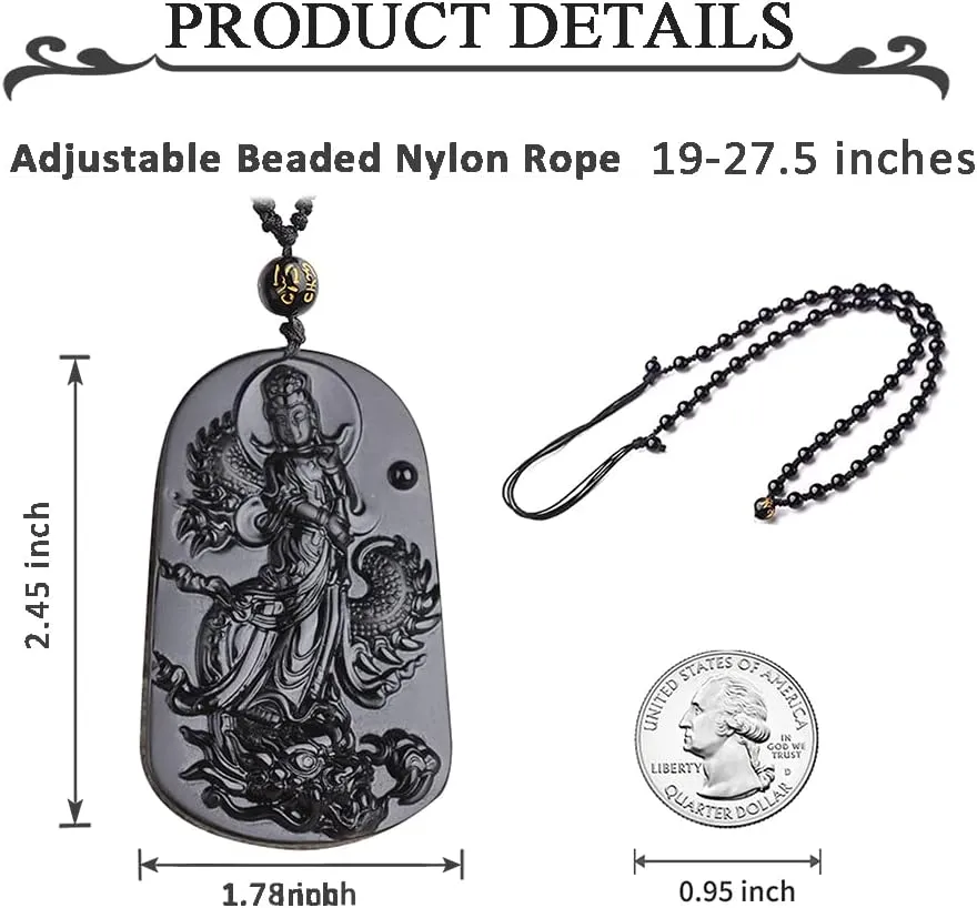 Black Obsidian Necklace Natural Crystal Amulet Protection Pendant with Adjustable Rope Lucky Talisman Necklaces Jewelry Gift for Men Women