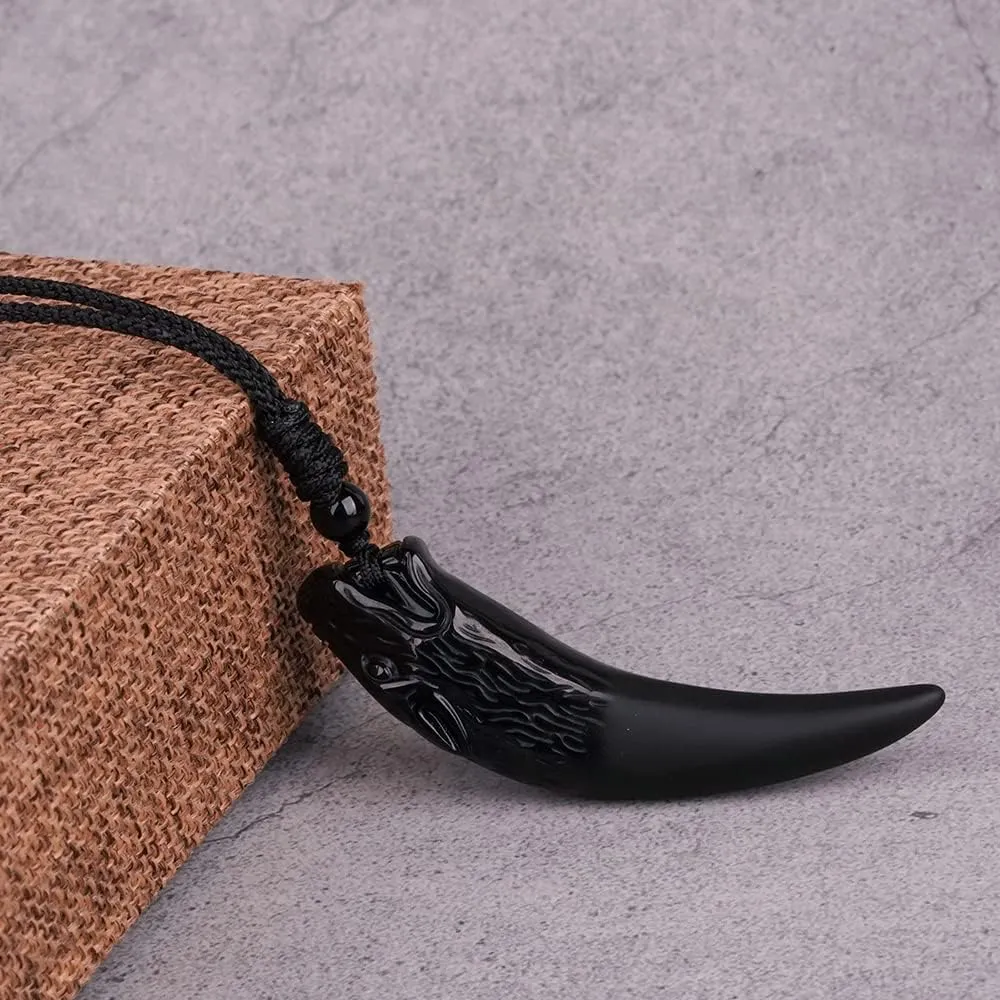 Black Obsidian Necklace Natural Crystal Amulet Protection Pendant with Adjustable Rope Lucky Talisman Necklaces Jewelry Gift for Men Women