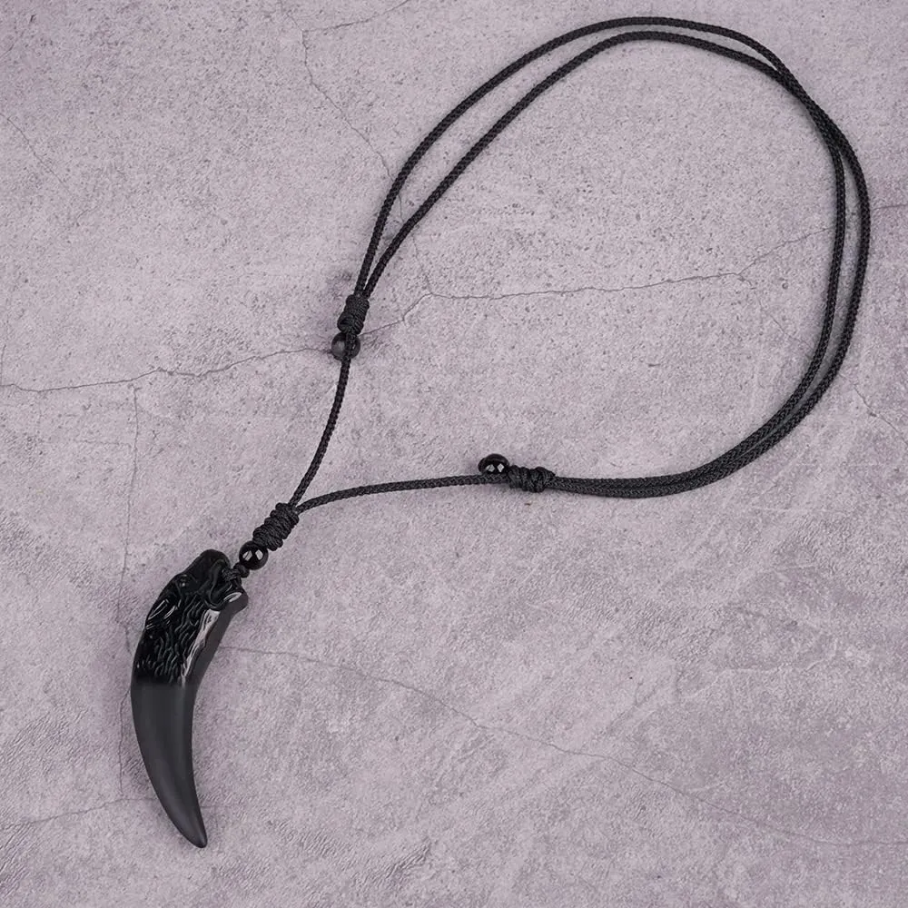 Black Obsidian Necklace Natural Crystal Amulet Protection Pendant with Adjustable Rope Lucky Talisman Necklaces Jewelry Gift for Men Women