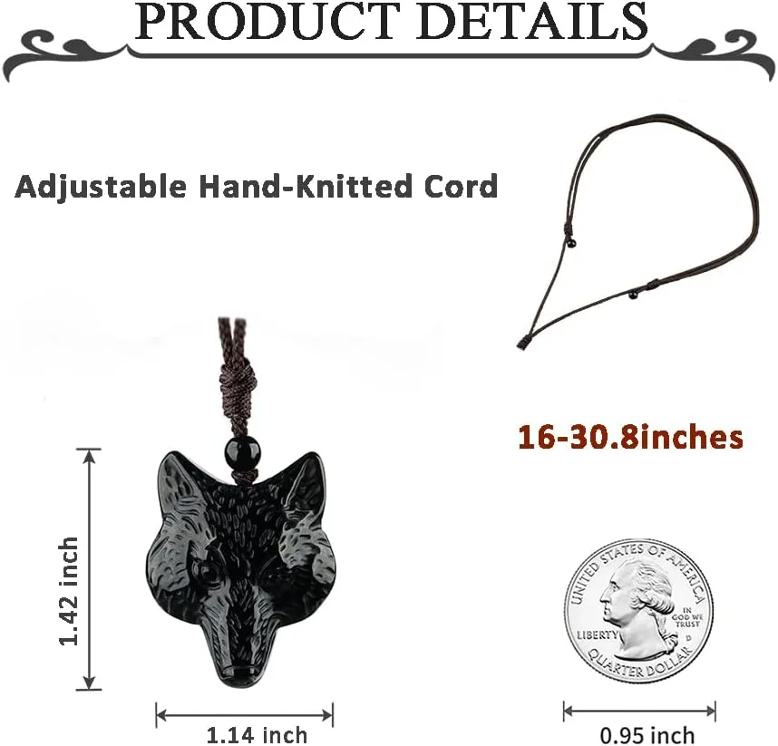 Black Obsidian Necklace Natural Crystal Amulet Protection Pendant with Adjustable Rope Lucky Talisman Necklaces Jewelry Gift for Men Women