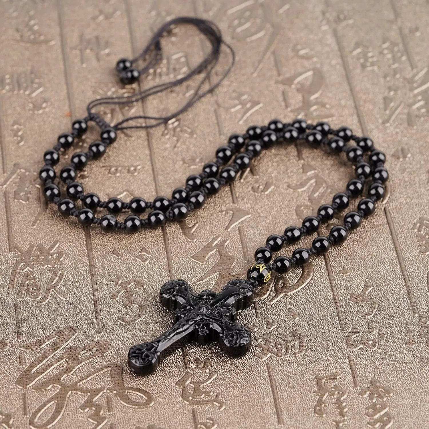 Black Obsidian Necklace Natural Crystal Amulet Protection Pendant with Adjustable Rope Lucky Talisman Necklaces Jewelry Gift for Men Women