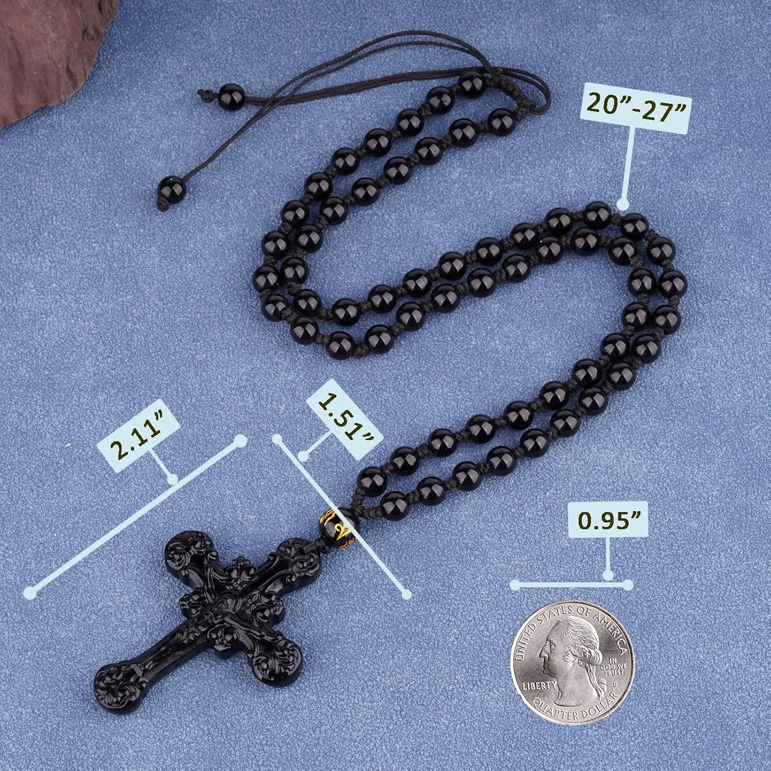 Black Obsidian Necklace Talisman Amulet Protection Pendant with Adjustable Bead Chain Healing Crystal Stone Necklaces for Men Women