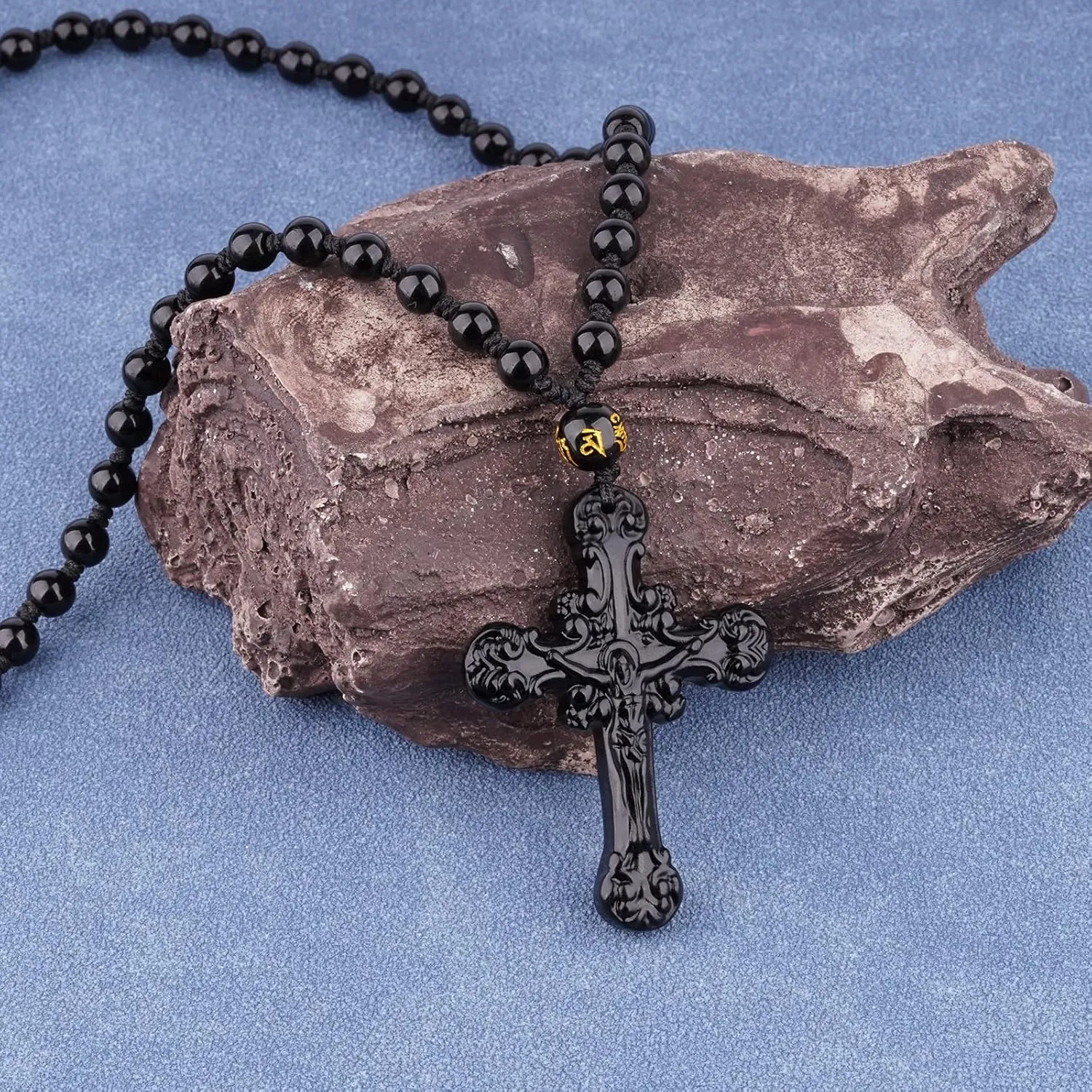 Black Obsidian Necklace Talisman Amulet Protection Pendant with Adjustable Bead Chain Healing Crystal Stone Necklaces for Men Women