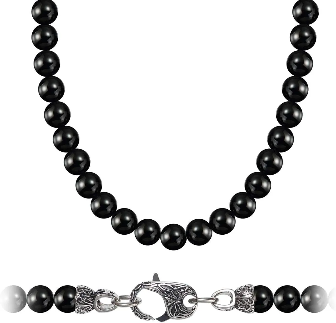 Black Onyx Beads Beaded Necklace Chain for Men Natural Gemstones Healing Crystals Jewelry 50/55/60/65/70cm