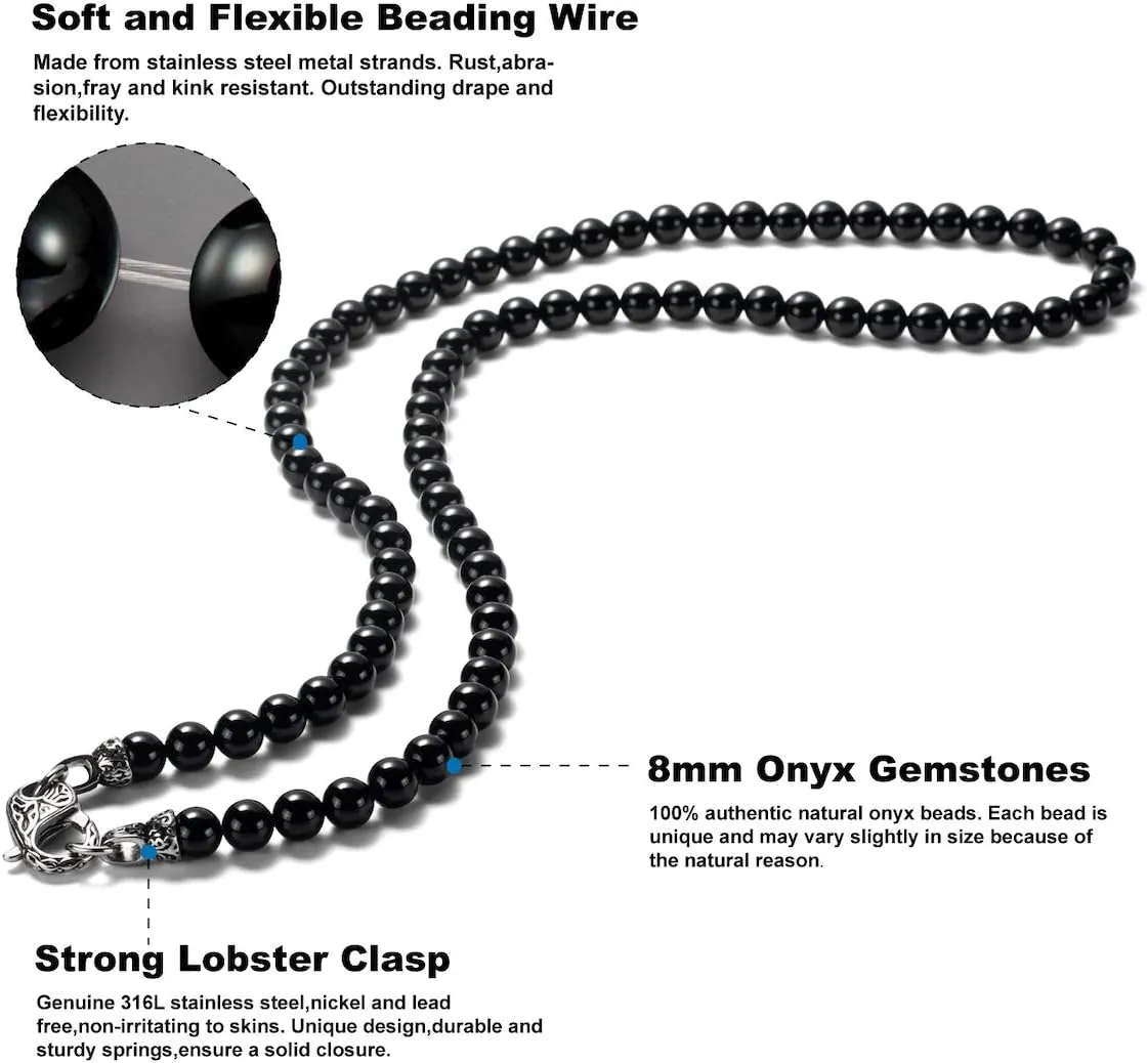 Black Onyx Beads Beaded Necklace Chain for Men Natural Gemstones Healing Crystals Jewelry 50/55/60/65/70cm