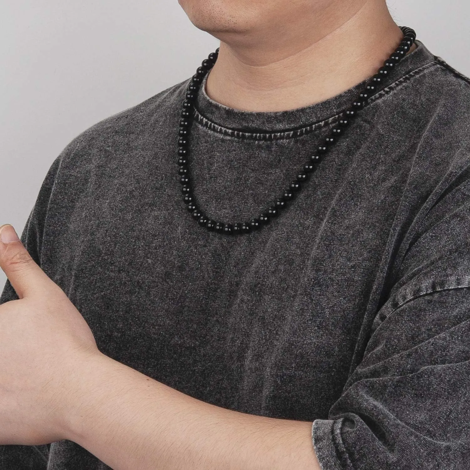 Black Onyx Beads Beaded Necklace Chain for Men Natural Gemstones Healing Crystals Jewelry 50/55/60/65/70cm