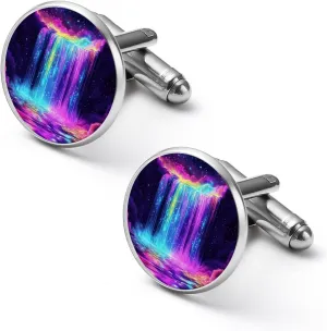 Blacklight Waterfall Rainbow Stars Fashion Cufflinks For Men Alloy Tuxedo Shirt Cuff Links For Business Wedding Party 2.0cm