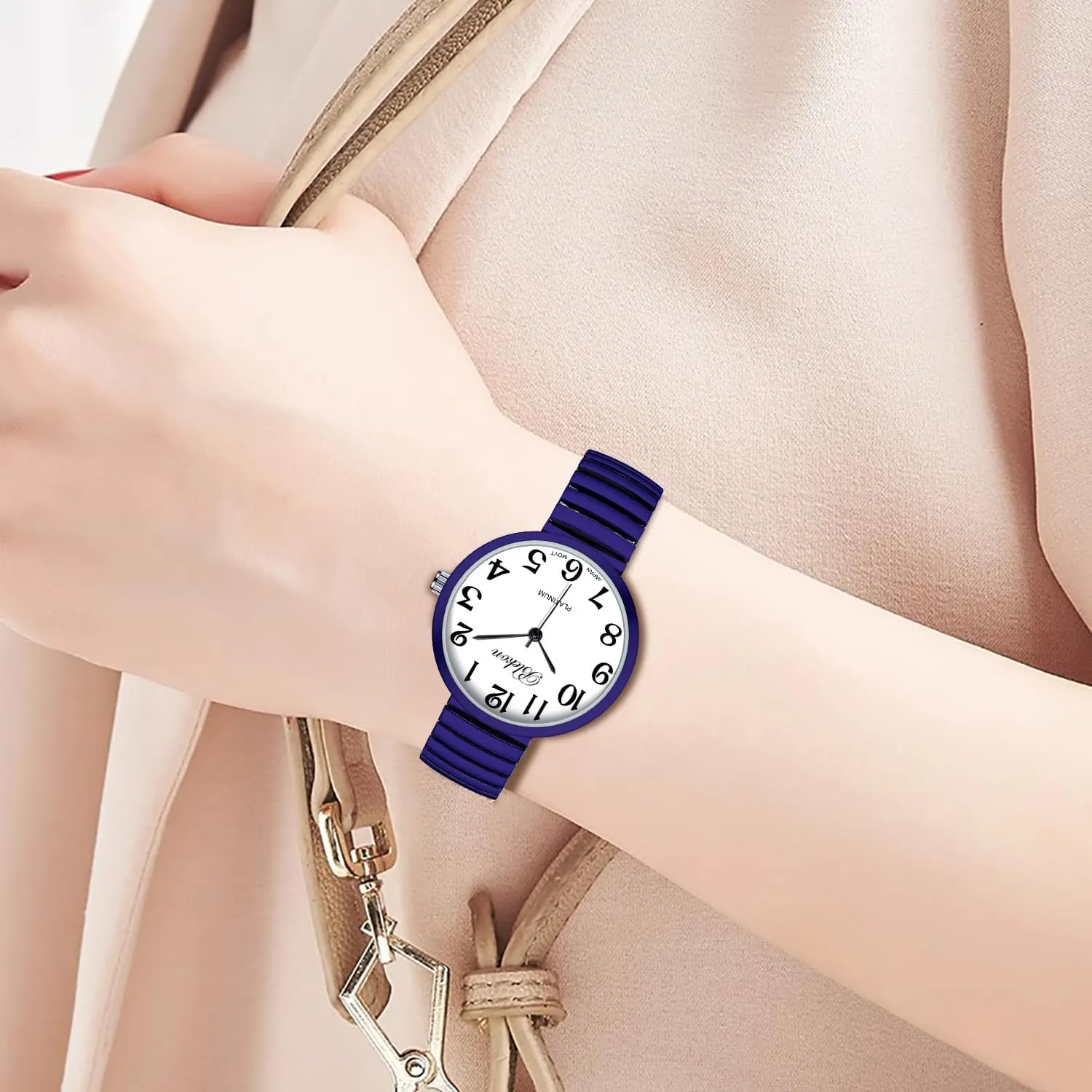 Blekon Collections New Super Large Face Stretch Band Japanese Movement PC21J Fashion Watch