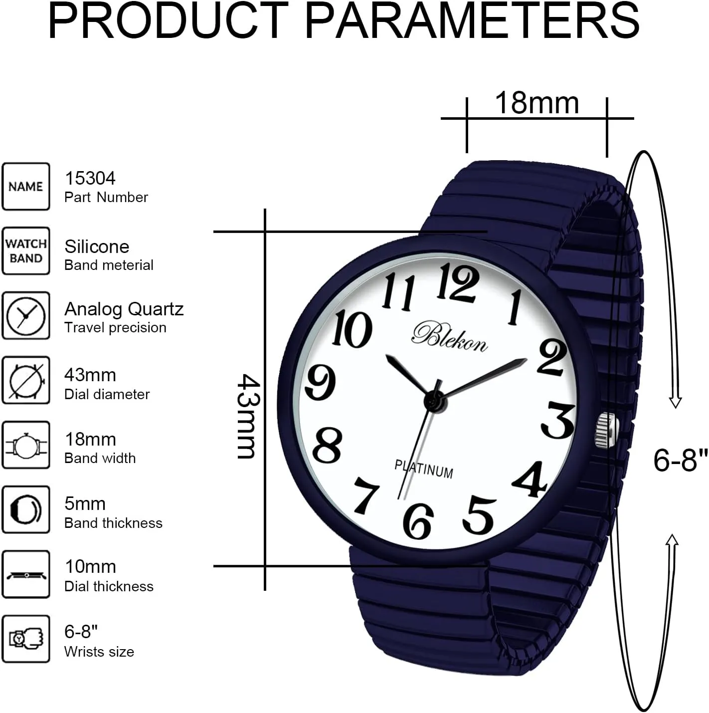 Blekon Collections New Super Large Face Stretch Band Japanese Movement PC21J Fashion Watch