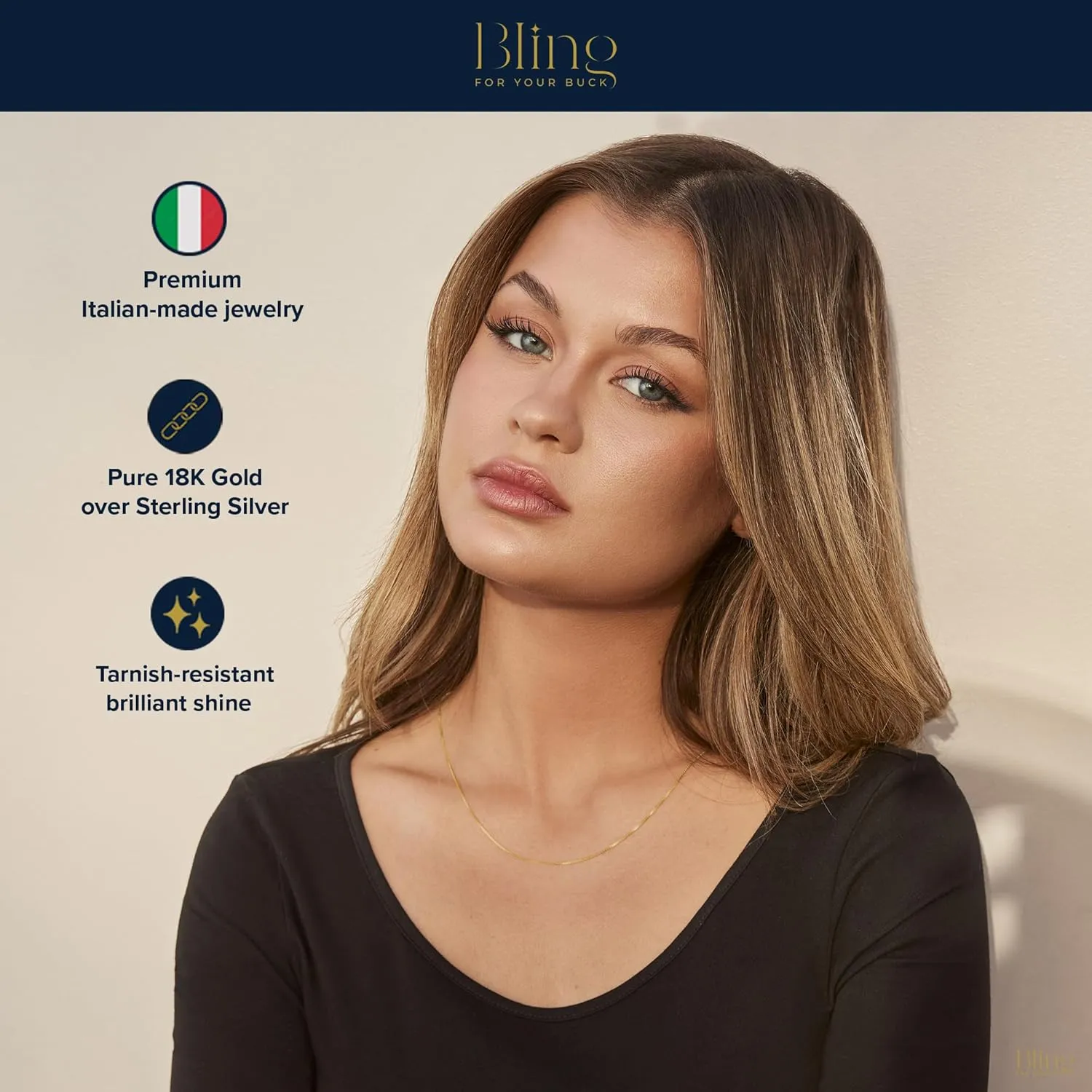 Bling For Your Buck 18K Gold over Sterling Silver .8mm Thin Italian Box Chain Necklace for Women and Men, Sizes 14" - 40"