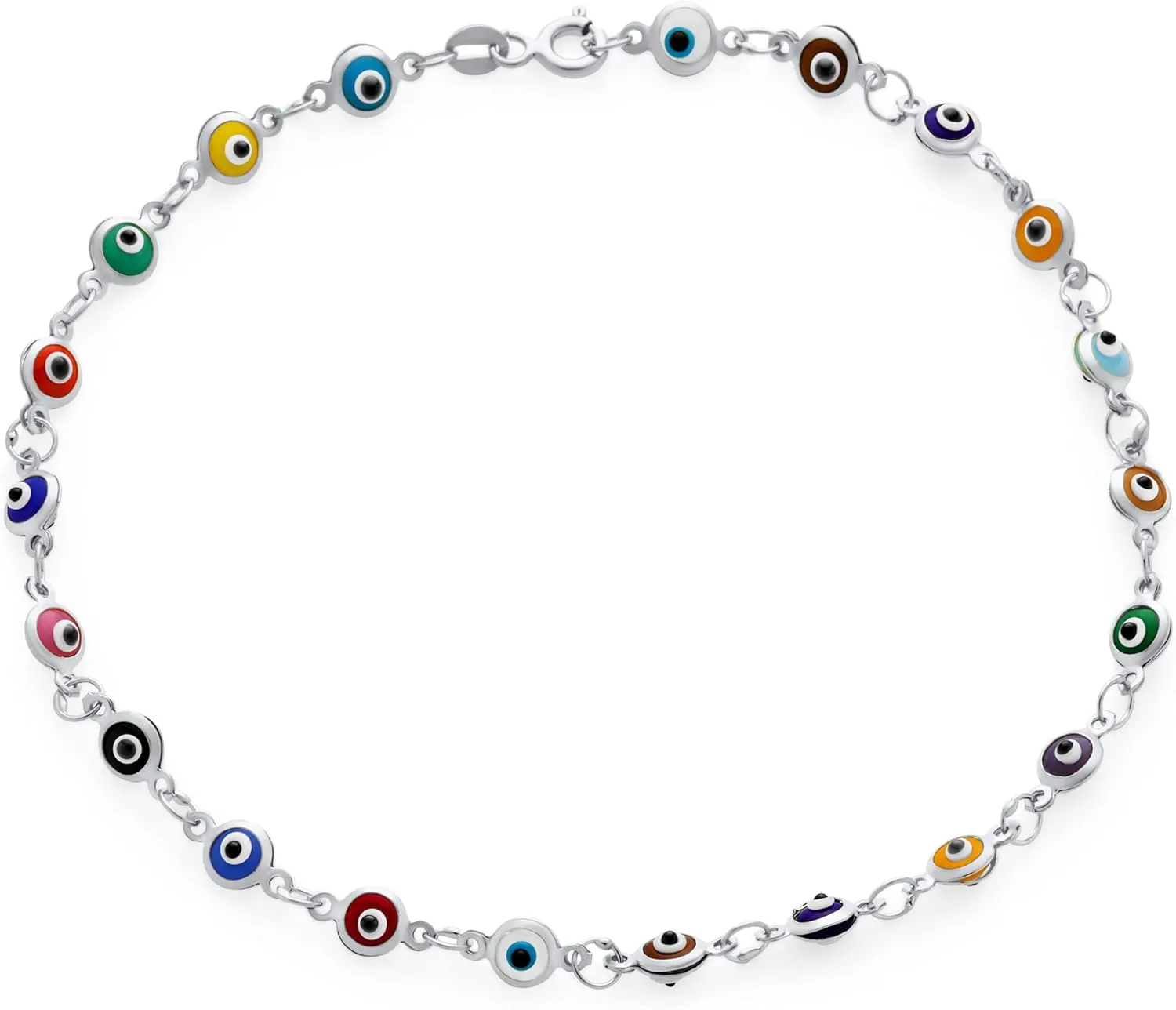 Bling Jewelry Protection Amulet Turkish Multi Color Navy Blue Charm Slender Evil Eyes Anklet Link Ankle Bracelet For Women Teen 14K Yellow Rose Gold Plated .925 Sterling Silver 9 10 Inch