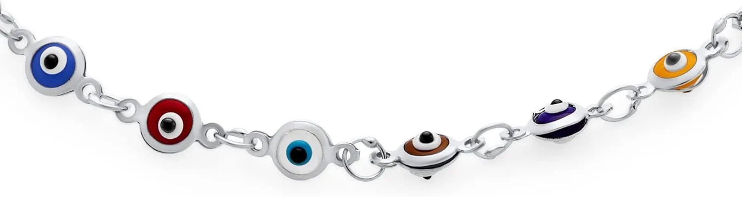 Bling Jewelry Protection Amulet Turkish Multi Color Navy Blue Charm Slender Evil Eyes Anklet Link Ankle Bracelet For Women Teen 14K Yellow Rose Gold Plated .925 Sterling Silver 9 10 Inch
