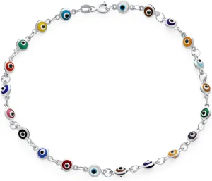 Bling Jewelry Protection Amulet Turkish Multi Color Navy Blue Charm Slender Evil Eyes Anklet Link Ankle Bracelet For Women Teen 14K Yellow Rose Gold Plated .925 Sterling Silver 9 10 Inch