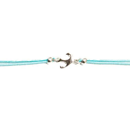 Blue Anchor Cord Bracelet in 925 Sterling Silver