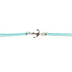 Blue Anchor Cord Bracelet in 925 Sterling Silver