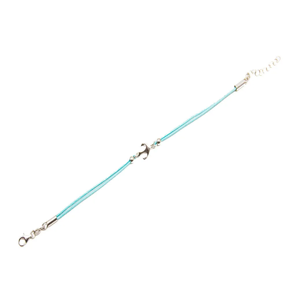 Blue Anchor Cord Bracelet in 925 Sterling Silver