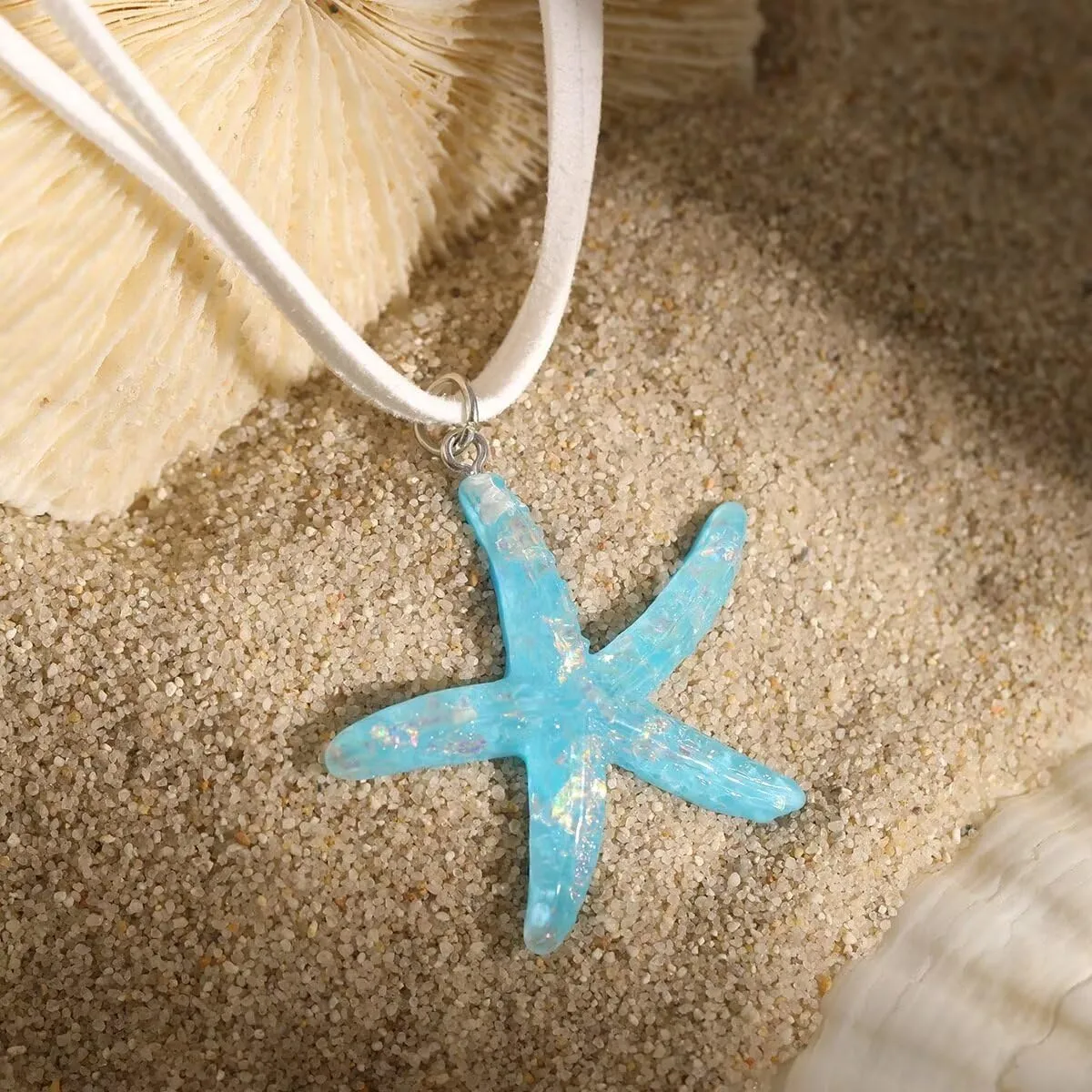 Blue Drop Starfish Necklace For Women Boho Layered Starfish Pendant Choker White Velvet Necklace Summer Beach Necklaces Jewelry Gifts