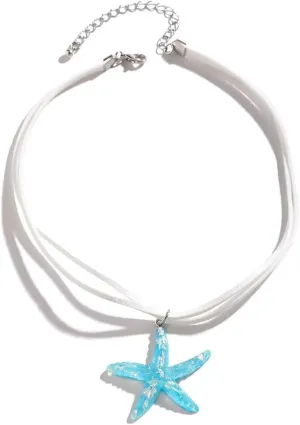 Blue Drop Starfish Necklace For Women Boho Layered Starfish Pendant Choker White Velvet Necklace Summer Beach Necklaces Jewelry Gifts