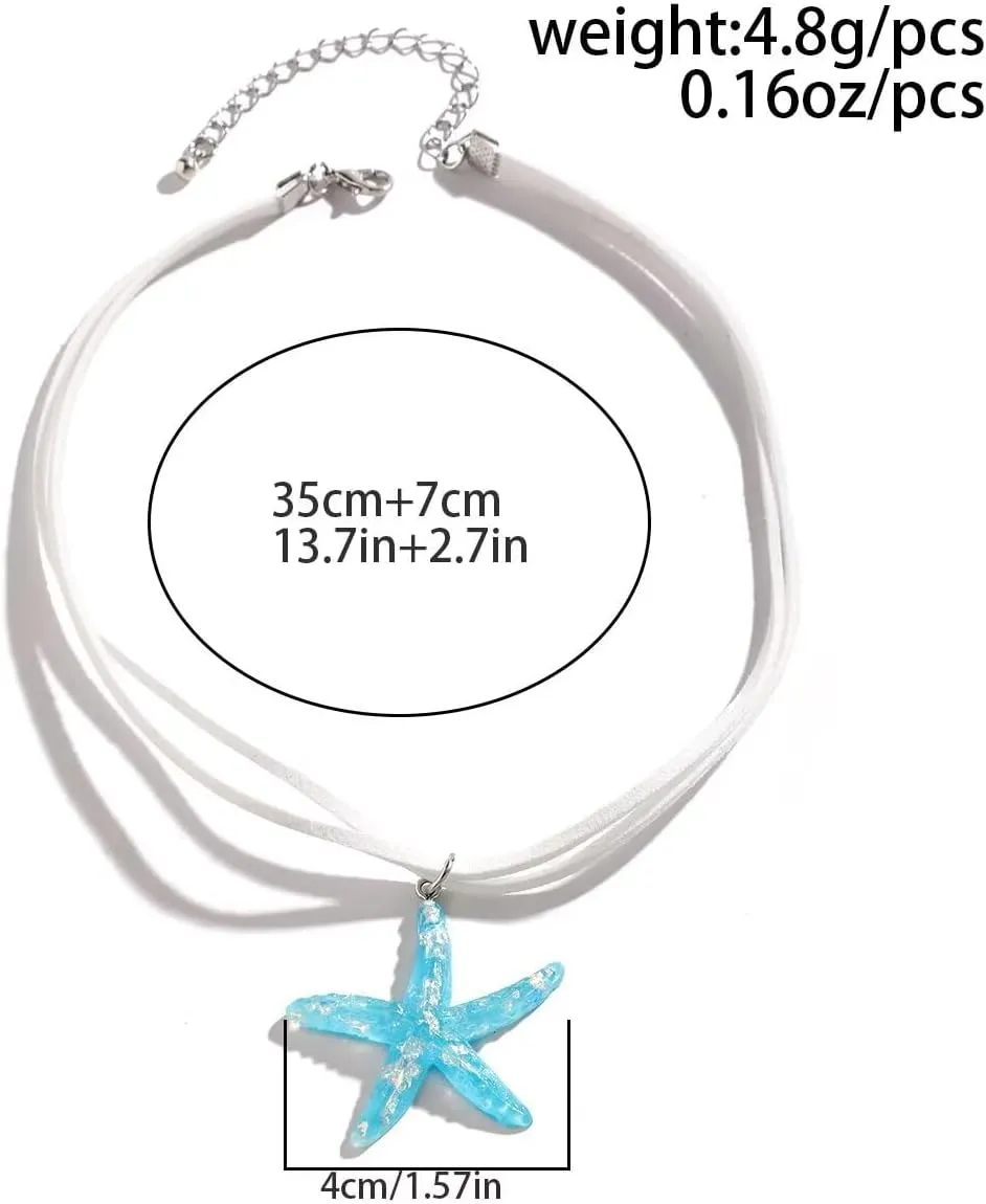 Blue Drop Starfish Necklace For Women Boho Layered Starfish Pendant Choker White Velvet Necklace Summer Beach Necklaces Jewelry Gifts