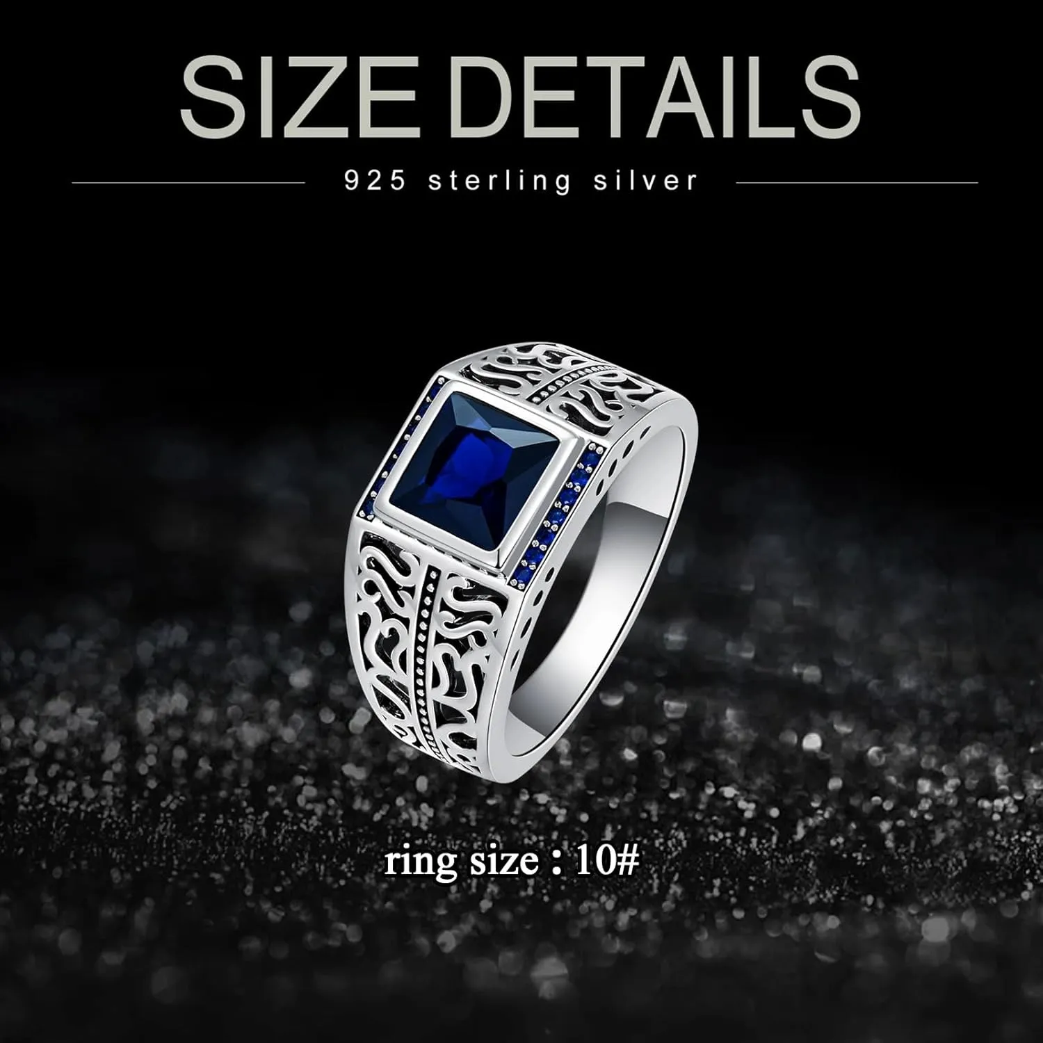 Blue Sapphire Ring for Men S925 Sterling Silver Cool Turkish Handmade Ring for Mens Luxury Jewelry Gift