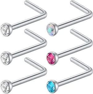 BLZ 20G 1.5mm Nose Studs for Women Men 6PCS L Shaped Nose Rings Studs Hypoallergenic Nose Piercings Jewelry