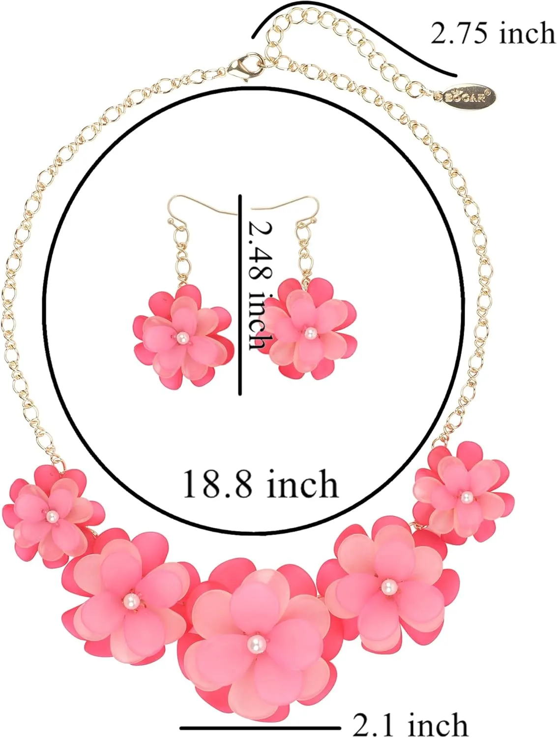 Bocar Flower Collar Necklace, Floral Flower Summer Beach Statement Choker Necklace and Earrings Set for Women, Handmade Women Jewelry Gift