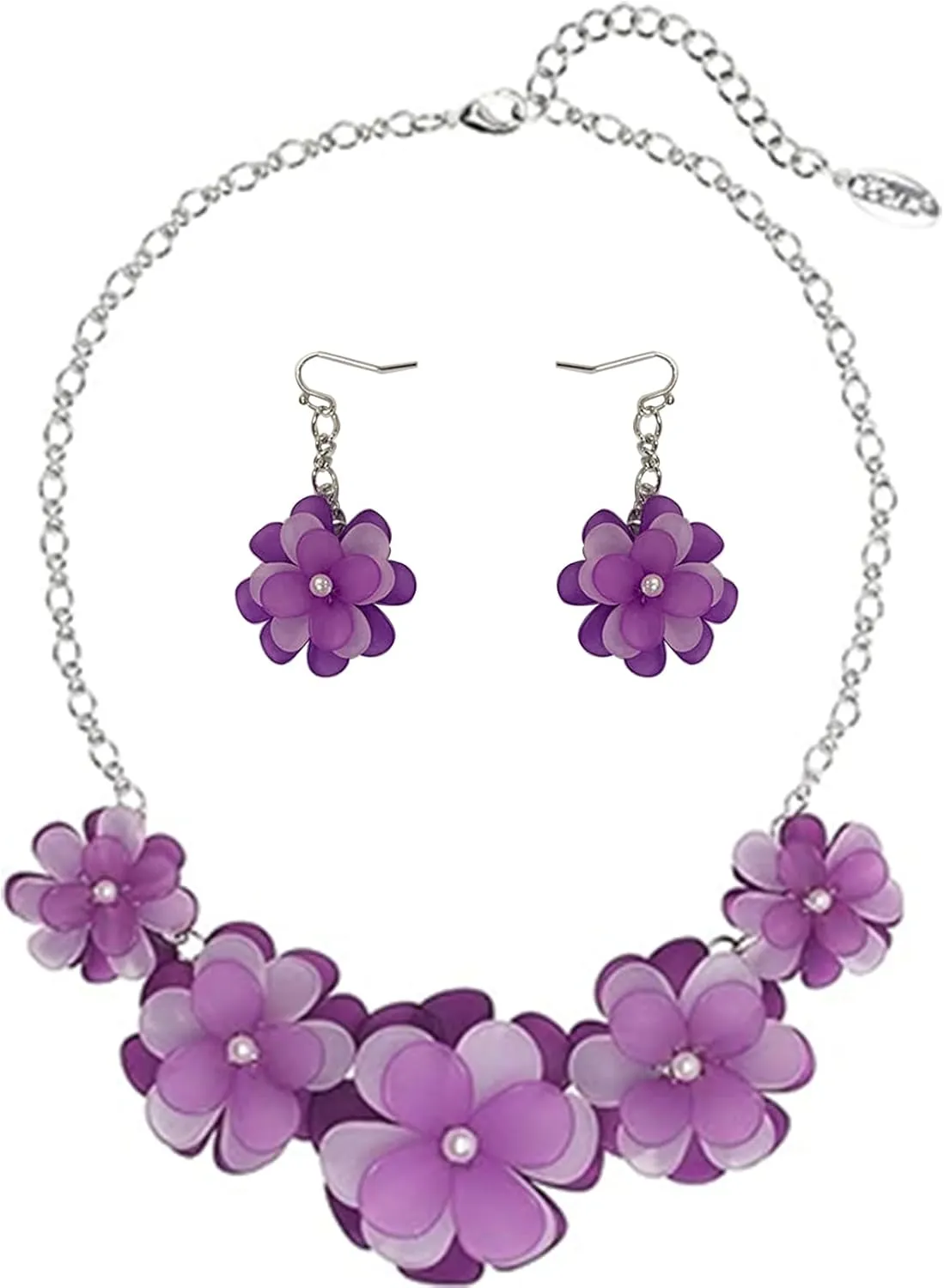 Bocar Flower Collar Necklace, Floral Flower Summer Beach Statement Choker Necklace and Earrings Set for Women, Handmade Women Jewelry Gift